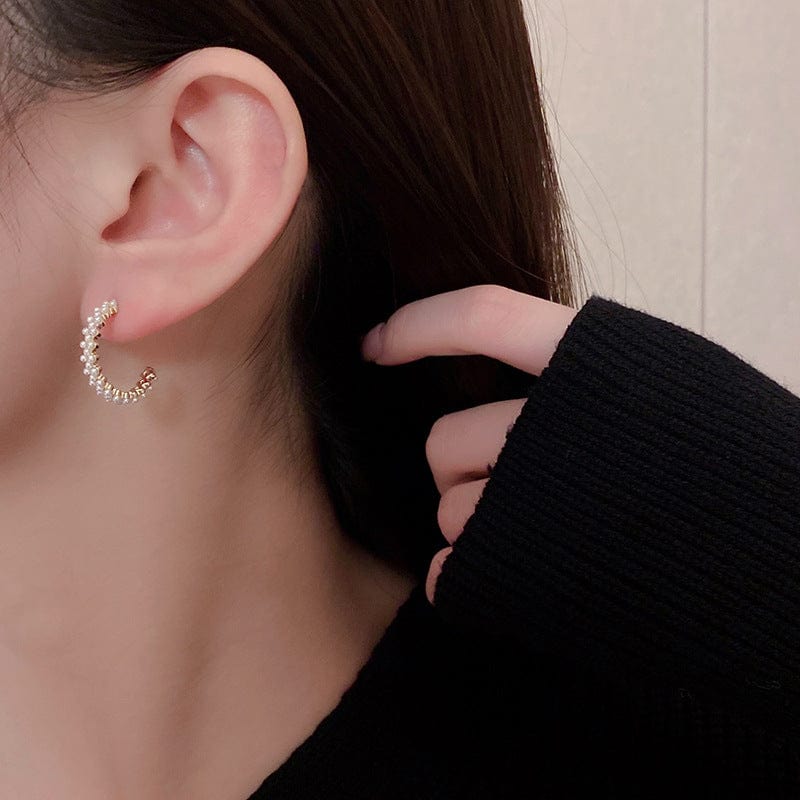 Gold Gold Pearl Beads Hoops Women Luxury Crystal Fashion Fine Jewelry Piercing Loops Pendiente Earring