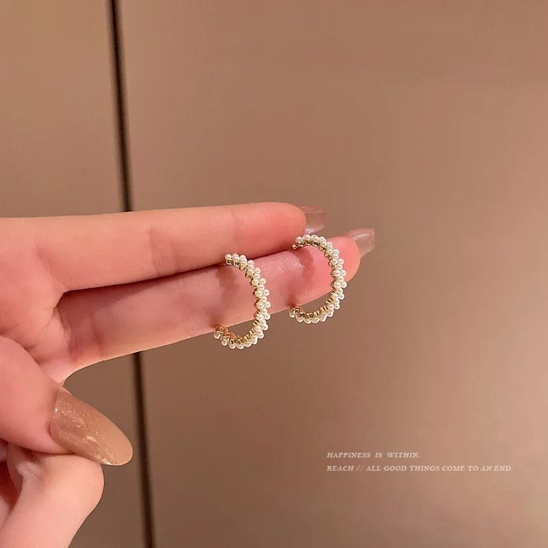 Gold Gold Pearl Beads Hoops Women Luxury Crystal Fashion Fine Jewelry Piercing Loops Pendiente Earring