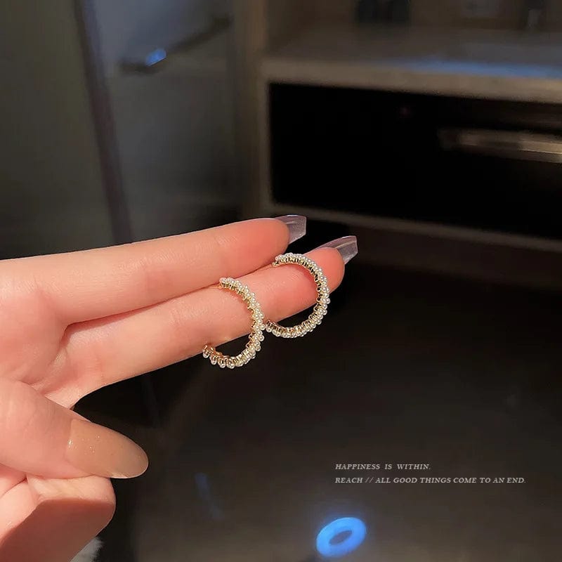 Gold Gold Pearl Beads Hoops Women Luxury Crystal Fashion Fine Jewelry Piercing Loops Pendiente Earring