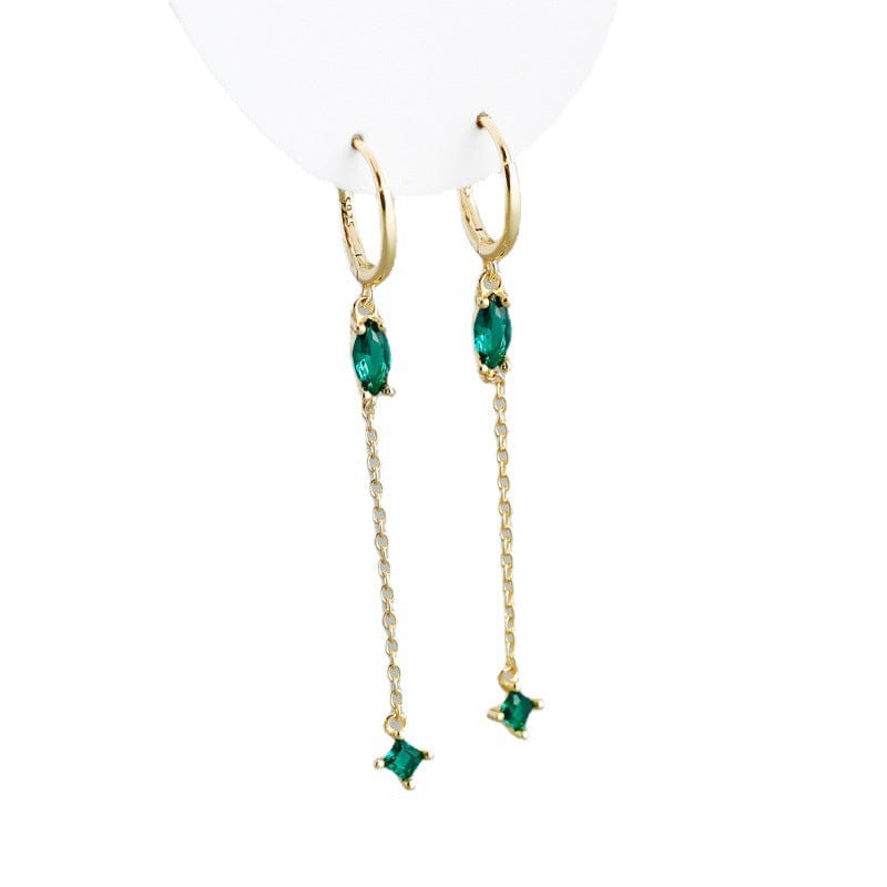 Gold+Green Cubic 2023 Fashion Earring Jewelry 925 Sterling Silver 18k Gold Plated Color Cubic Zircon Crystal Long Chain Tassel Earrings for Women