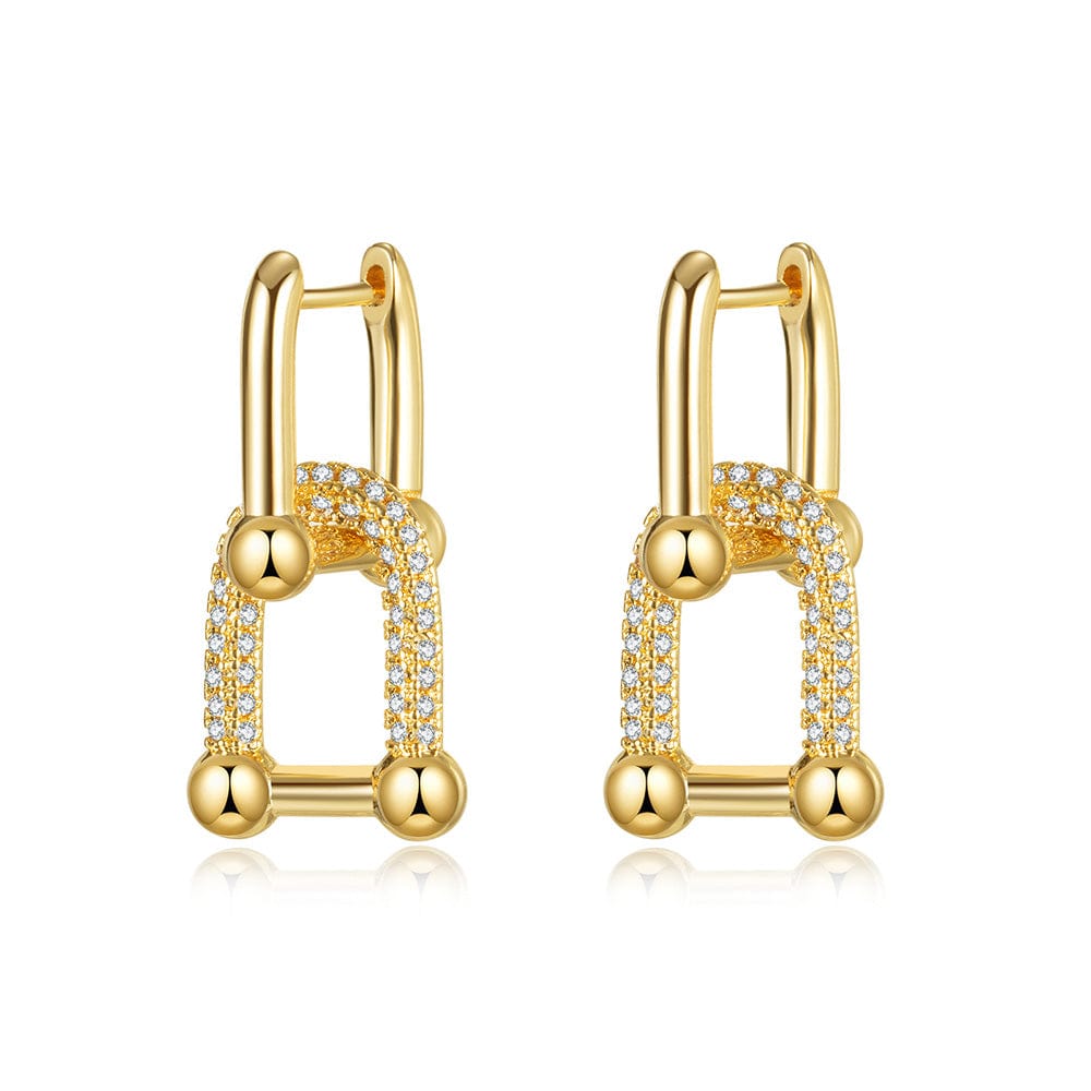 Gold High Quality Famous branded inspired designer 18K Gold Plated U-shaped Chain earrings shining zircon ear studs for women