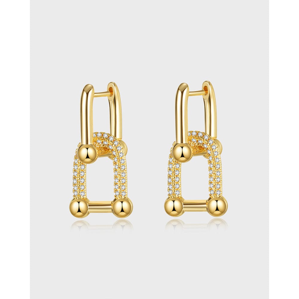 Gold High Quality Famous branded inspired designer 18K Gold Plated U-shaped Chain earrings shining zircon ear studs for women