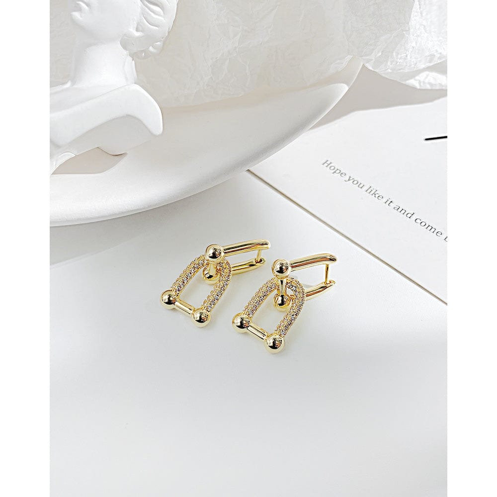 Gold High Quality Famous branded inspired designer 18K Gold Plated U-shaped Chain earrings shining zircon ear studs for women