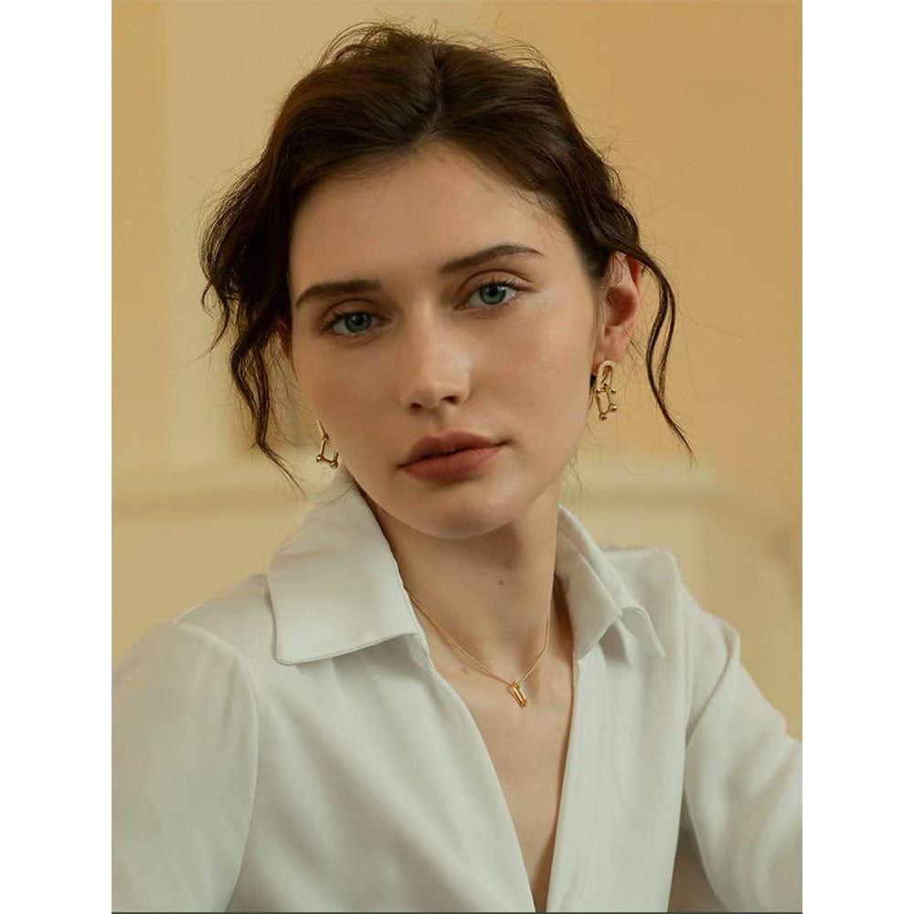 Gold High Quality Famous branded inspired designer 18K Gold Plated U-shaped Chain earrings shining zircon ear studs for women