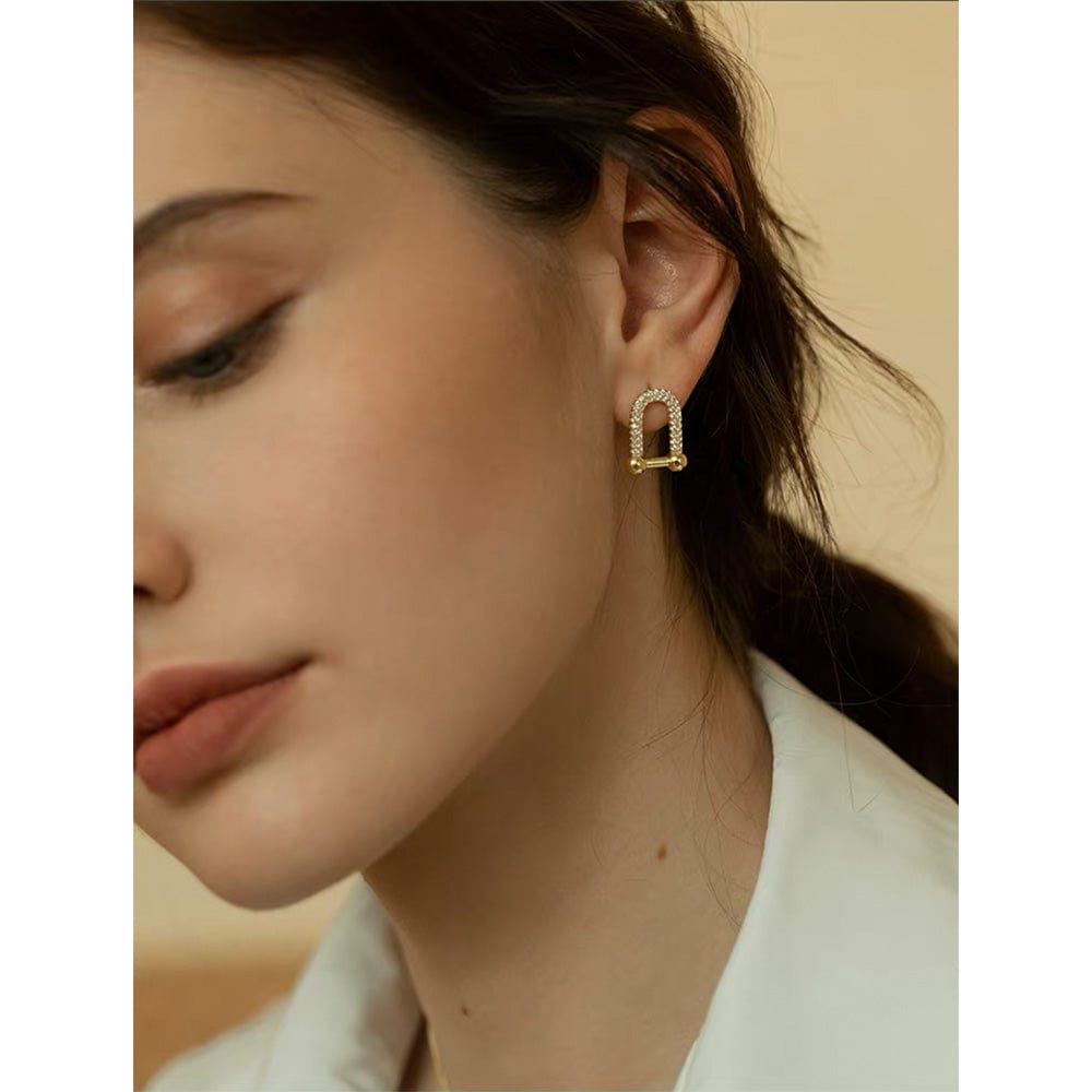 Gold High Quality Famous branded inspired designer 18K Gold Plated U-shaped Chain earrings shining zircon ear studs for women