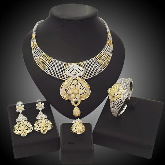Gold High Quality Rhinestone Zirconia Jewelry Set With Velvet Jewelry Set Box
