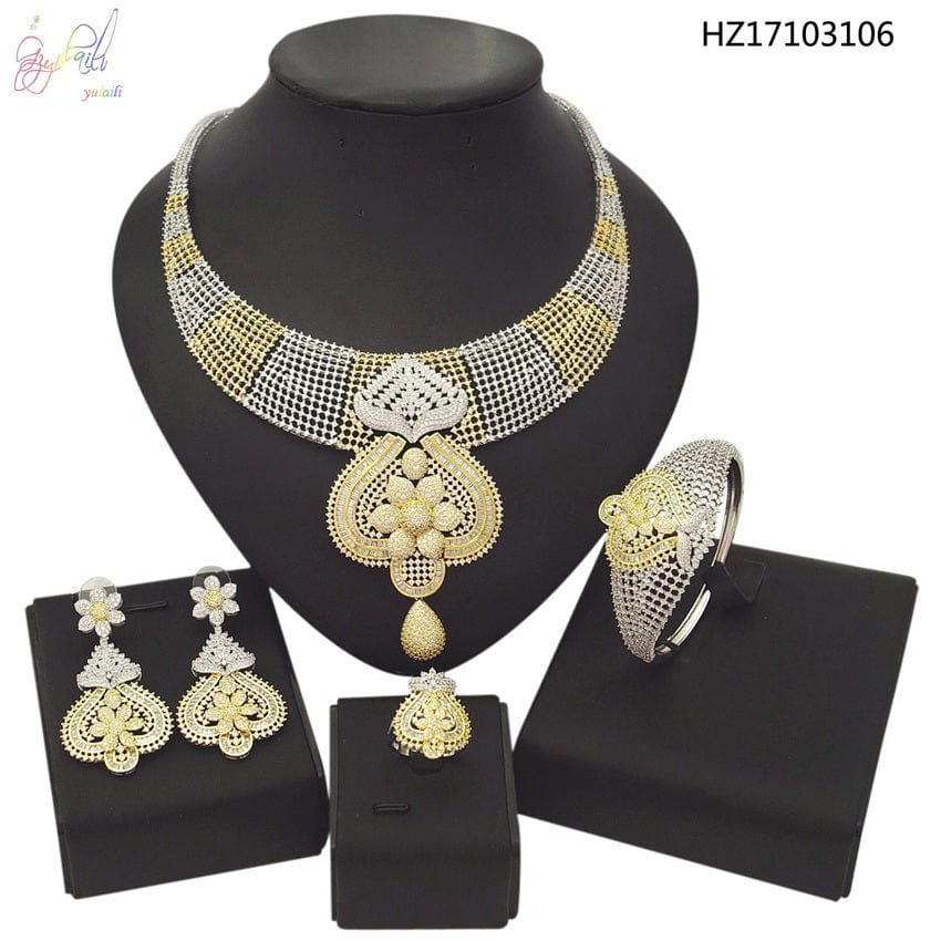 Gold High Quality Rhinestone Zirconia Jewelry Set With Velvet Jewelry Set Box