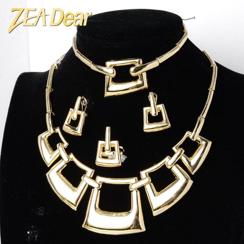 Gold Latest Luxury Brazilian Gold Wedding Jewelry Set Italian 24 Carat Gold Plated Bridal Exaggerate Big Jewelry Sets