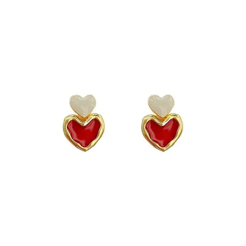 Gold Love New Wine Red Clip Earrings Double Heart Earring No Hole Vintage Hearts Womens Earrings