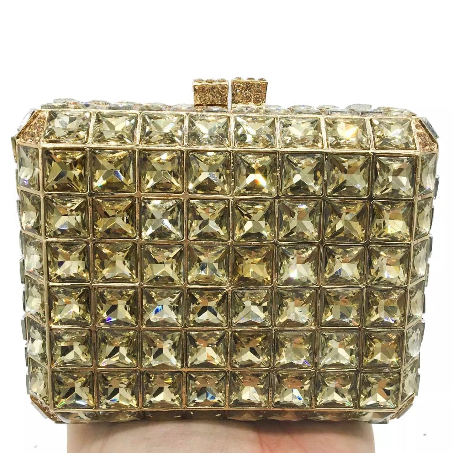 Gold Luxury Women Plaid Green Crystal Clutch Bags MINI Minaudiere Rhinestone Purses Wedding Evening Bag Party Diamond Dinner Handbags