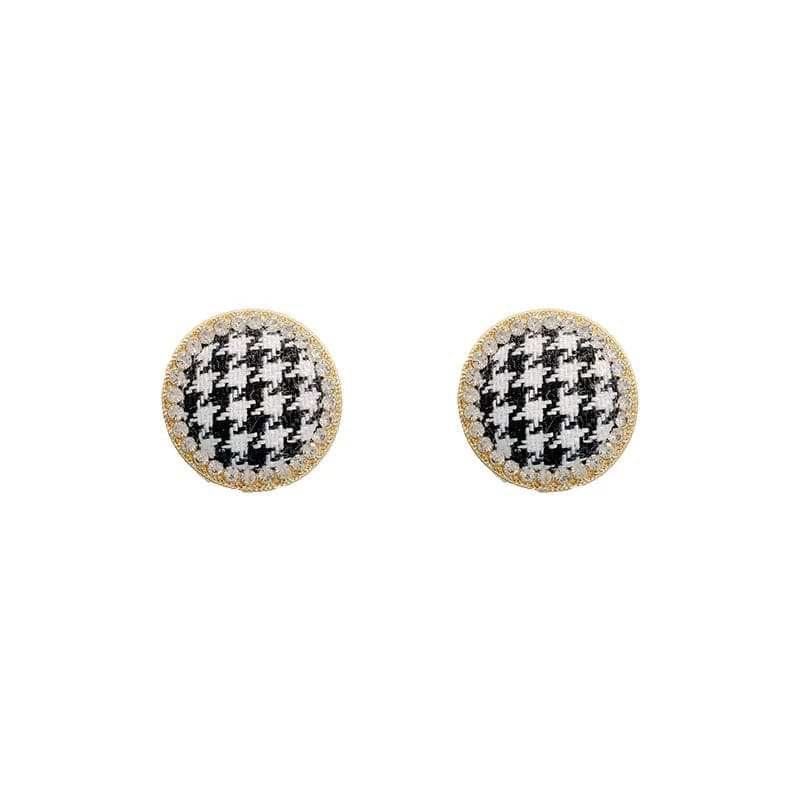 Gold Luxuryest Black White Stud Earring for Women Chessboard Stud Earing Round Earring Jewel Female
