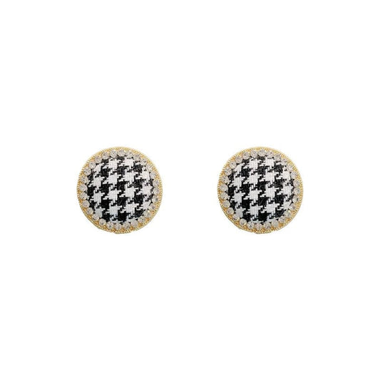 Gold Luxuryest Black White Stud Earring for Women Chessboard Stud Earing Round Earring Jewel Female