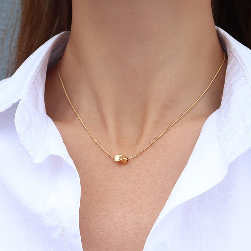 Gold necklace 40 5cm Korea New Female Titanium Steel Twist Gold Color Beans Pendant Necklace Rose Gold Stereo Love Chain Girl Gift