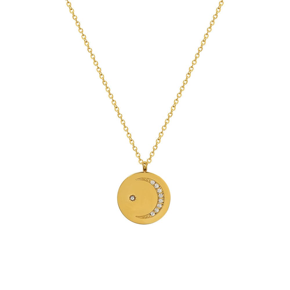 Gold necklace 40 5cm New Stainless Steel Gold Pendant Necklace for Women Girls Vintage Round Disc Moon Shape Simple Necklace Jewelry Gift