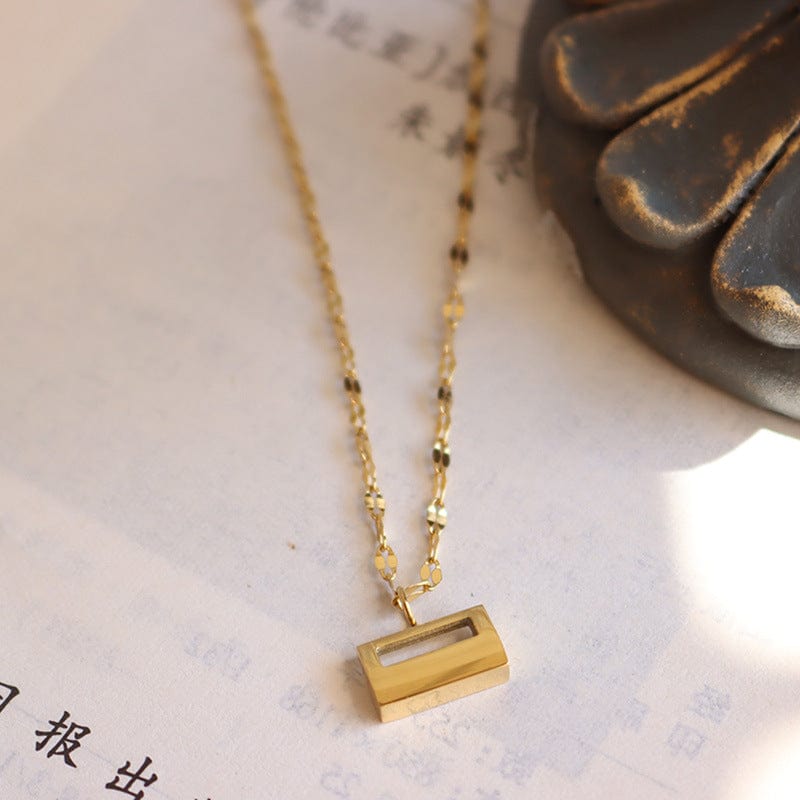 Gold New Minimalist Non Fade Stainless Steel Gold Plated Chain Small Gold Brick Handbag Shape Pendant Necklace for Girl