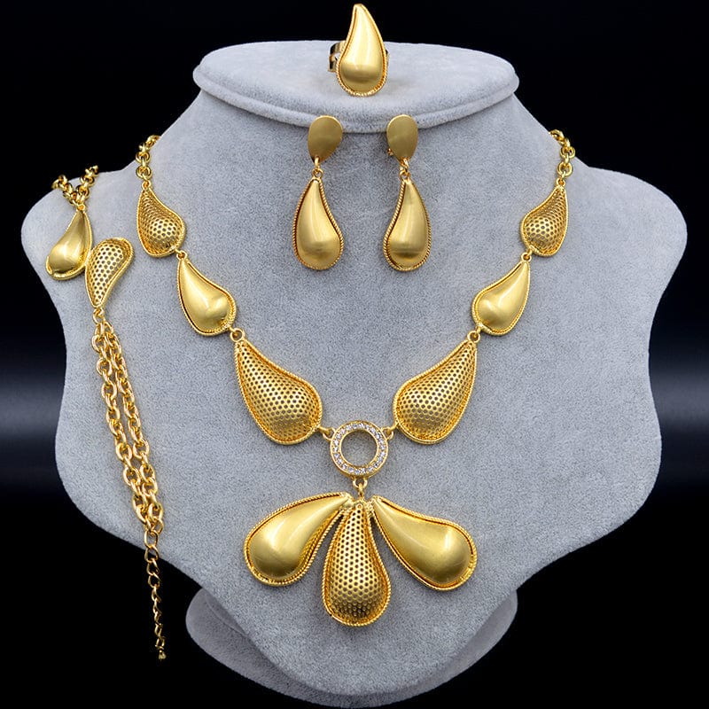 Gold Nigeria Jewelry Sets For Women Necklace Earrings Ring Bracelet Ethnic Geometric Engagement Gift big size jewelry set