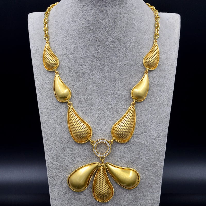 Gold Nigeria Jewelry Sets For Women Necklace Earrings Ring Bracelet Ethnic Geometric Engagement Gift big size jewelry set