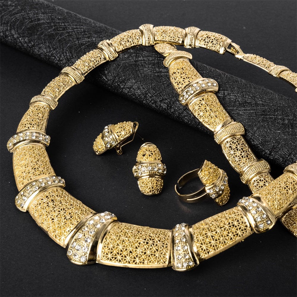 Gold Nigerian high quality copper Women wedding party cubic zirconia jewelry set