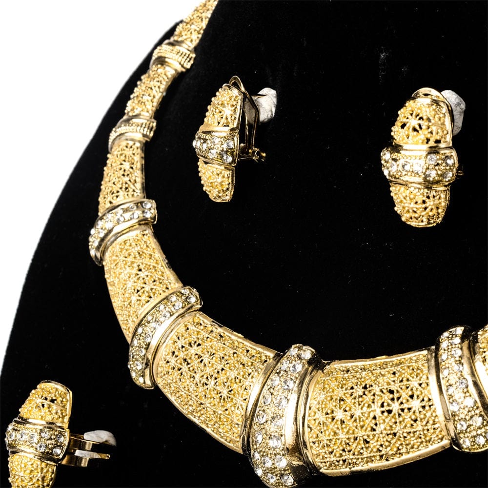 Gold Nigerian high quality copper Women wedding party cubic zirconia jewelry set