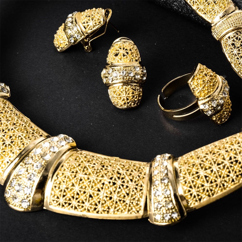 Gold Nigerian high quality copper Women wedding party cubic zirconia jewelry set