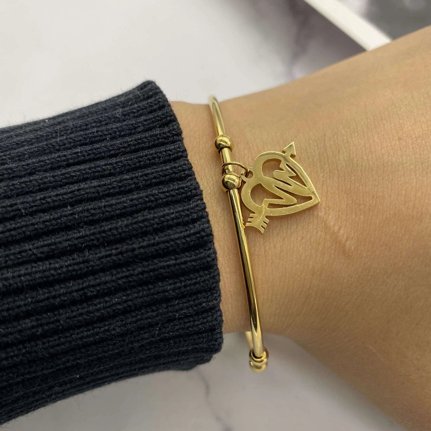Gold Nurse Bracelet Stainless Steel Heartbeat EKG Heart Cuff Bangle Most Popular Couple Pulse Arrow Heart Charm Cuff Bangle Bracelet