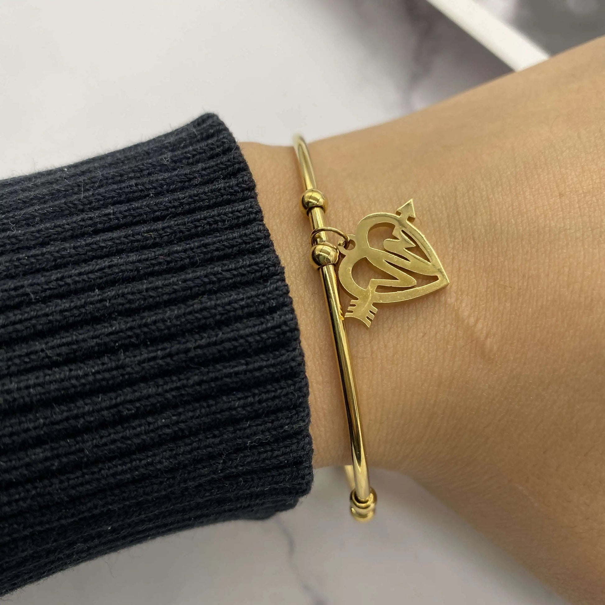 Gold Nurse Bracelet Stainless Steel Heartbeat EKG Heart Cuff Bangle Most Popular Couple Pulse Arrow Heart Charm Cuff Bangle Bracelet