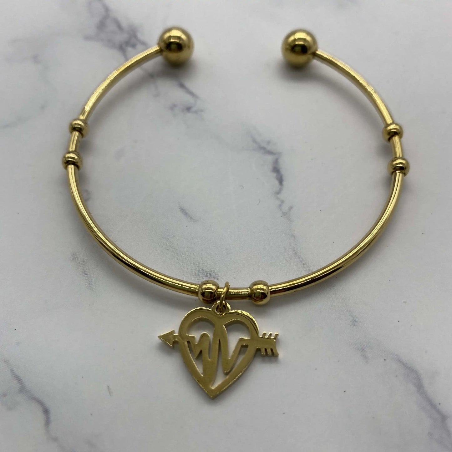 Gold Nurse Bracelet Stainless Steel Heartbeat EKG Heart Cuff Bangle Most Popular Couple Pulse Arrow Heart Charm Cuff Bangle Bracelet