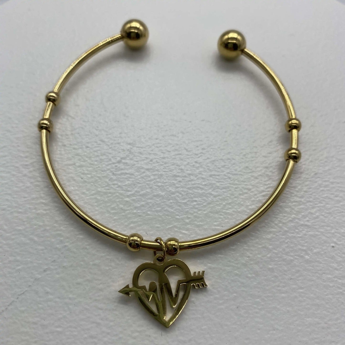 Gold Nurse Bracelet Stainless Steel Heartbeat EKG Heart Cuff Bangle Most Popular Couple Pulse Arrow Heart Charm Cuff Bangle Bracelet