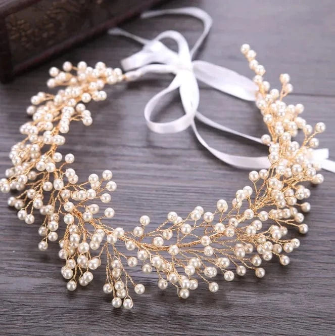 gold Pearl Bridal Hair Accessories Bride Headband Wedding Crown Tiara