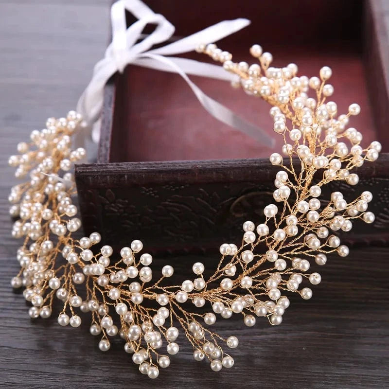 gold Pearl Bridal Hair Accessories Bride Headband Wedding Crown Tiara