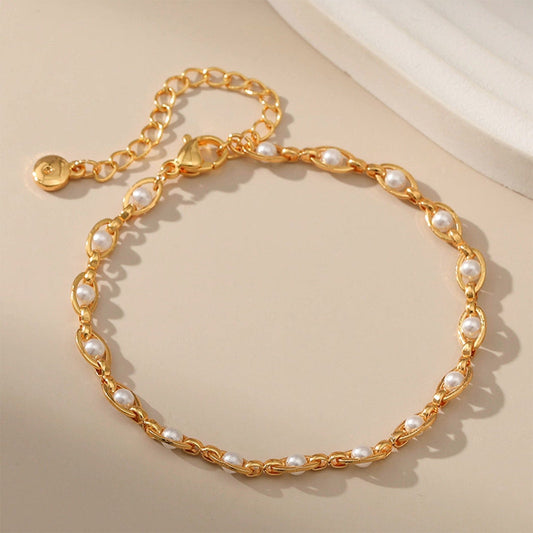 Gold Plated Best Seller Pearl Jewelry Anklet Stainless Steel Fashion Jewelry Anklets  Gold Plated