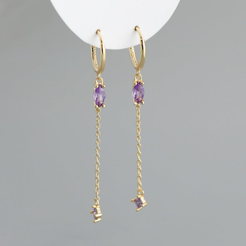 Gold+Purple Cubic 2023 Fashion Earring Jewelry 925 Sterling Silver 18k Gold Plated Color Cubic Zircon Crystal Long Chain Tassel Earrings for Women