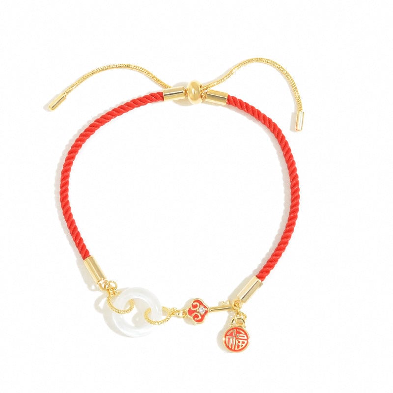 Gold S521 New Chinese Style Jade Women Peace Buckle Bead with Red Rope Weave Pull Out Bracelet