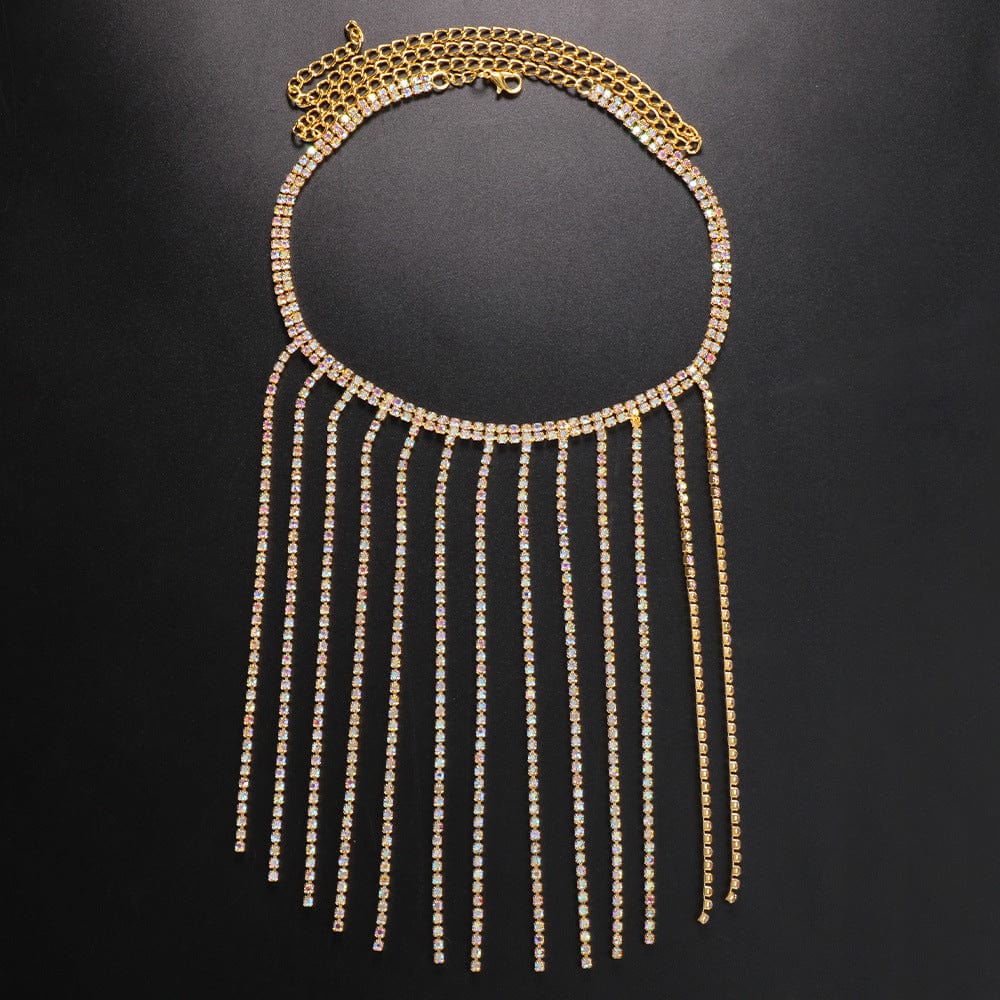 Gold SHIHAN Fashion AB Colorful Rhinestone Choker Necklace for Women Simple Tassel Pendant for Necklace Festival Crystal Jewelry