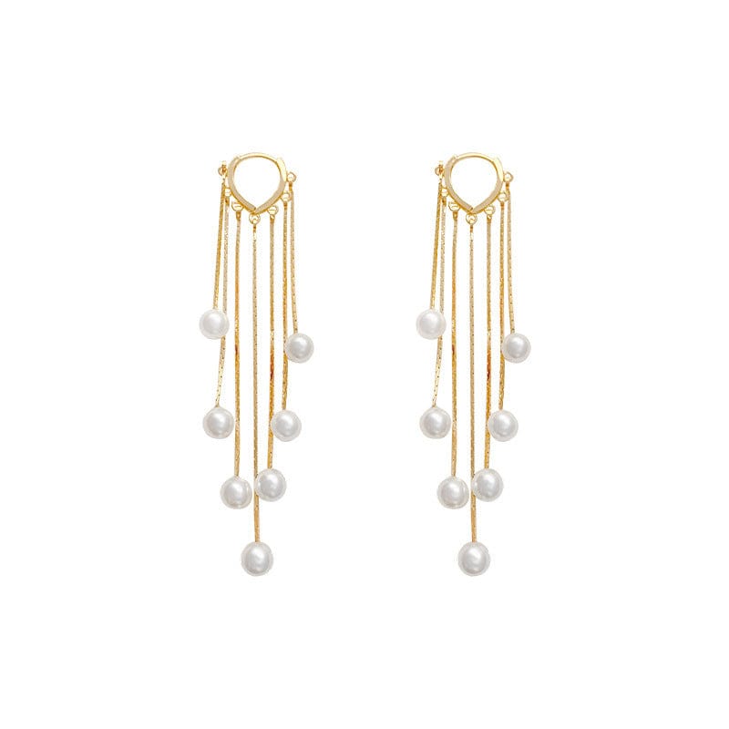 Gold Silver Color Hand Made Pearl Dangle Long Chain Tassel Love Heart Hoop Earrings Ear Buckle Women's Party Jewelry