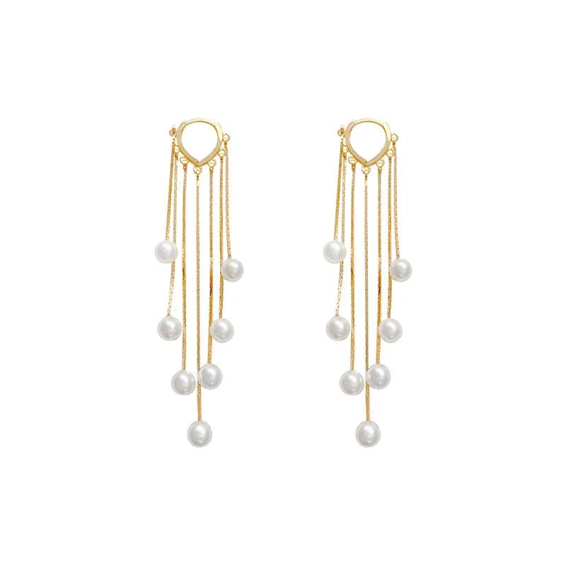 Gold Silver Color Hand Made Pearl Dangle Long Chain Tassel Love Heart Hoop Earrings Ear Buckle Women's Party Jewelry