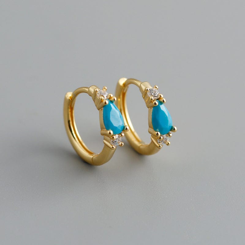 Gold+Turquoise 2023 trendy fashion jewelry  925 sterling silver color cubic zircon CZ diamond gold huggie hoop earrings for women