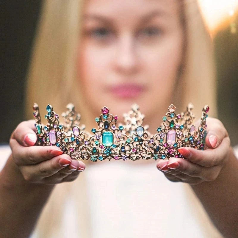 Gold Vintage Baroque Queen King Bride Tiara Crown For Women Headdress Prom Bridal Wedding Tiaras and Crowns