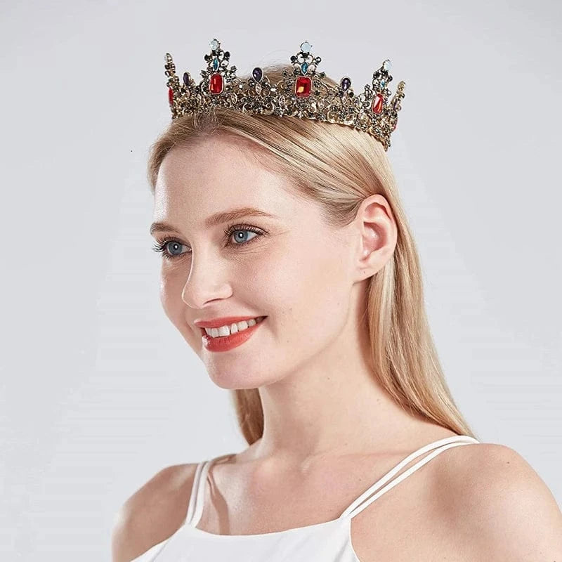 Gold Vintage Baroque Queen King Bride Tiara Crown For Women Headdress Prom Bridal Wedding Tiaras and Crowns