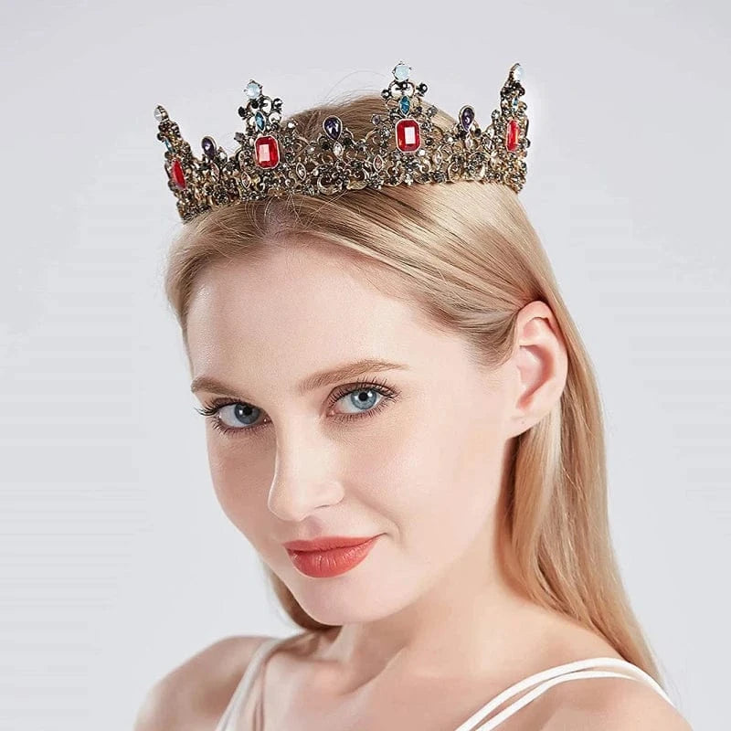 Gold Vintage Baroque Queen King Bride Tiara Crown For Women Headdress Prom Bridal Wedding Tiaras and Crowns