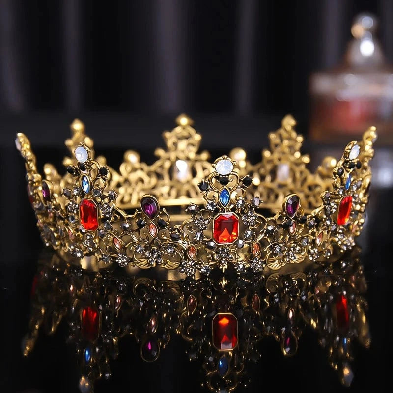 Gold Vintage Baroque Queen King Bride Tiara Crown For Women Headdress Prom Bridal Wedding Tiaras and Crowns