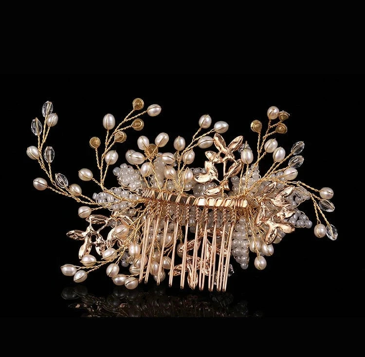 Gold Wedding Bridal Pearl Crystal Hair Comb Accessories Hand-knitted  Bridesmaid Hair Comb Headpiece