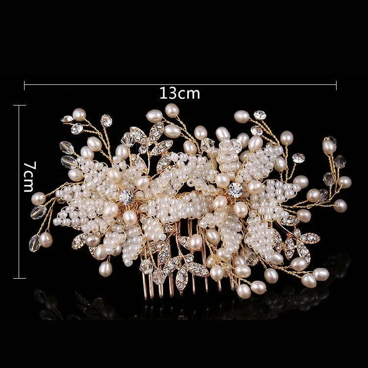 Gold Wedding Bridal Pearl Crystal Hair Comb Accessories Hand-knitted  Bridesmaid Hair Comb Headpiece