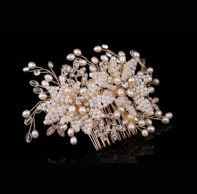 Gold Wedding Bridal Pearl Crystal Hair Comb Accessories Hand-knitted  Bridesmaid Hair Comb Headpiece
