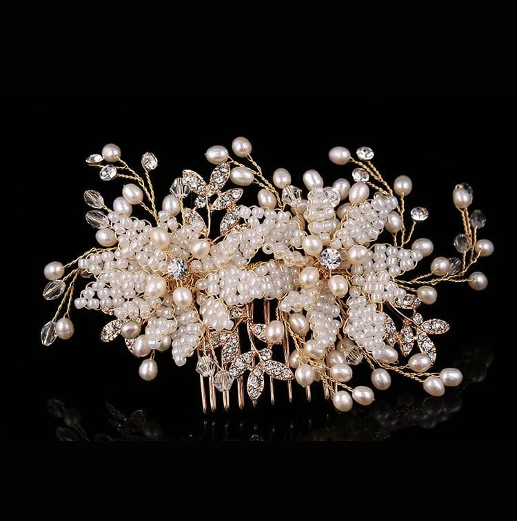 Gold Wedding Bridal Pearl Crystal Hair Comb Accessories Hand-knitted  Bridesmaid Hair Comb Headpiece