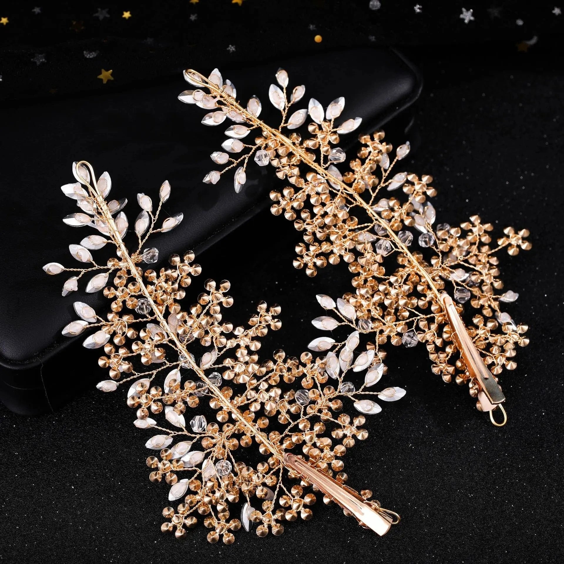 Gold Wedding Hair Clips Gold Rhinestones Opal Crystal Vintage Bridal Hair Clips with 2PCS Hair Pins for Brides and Bridesmaids