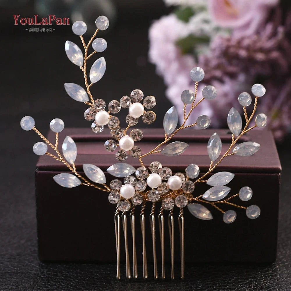 Gold YouLaPan HP293 Personalized Ladies Daily Headdress  Wedding Hair Accessories Bridal Pearls Rhinestone Hair Comb