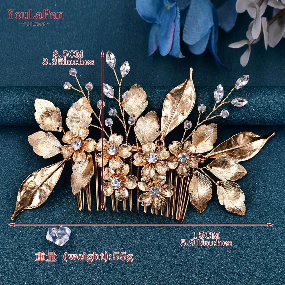 Gold YouLaPan HP297 Ladies Banquet Hair Comb Fancy Bridesmaid Headdress Vintage Gold Leaf Wedding Accessories Bridal Hair Piece