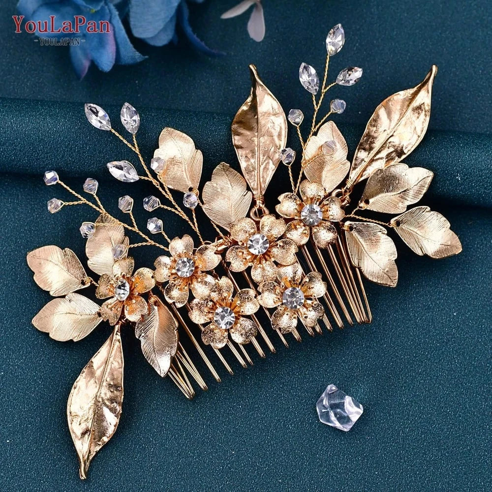 Gold YouLaPan HP297 Ladies Banquet Hair Comb Fancy Bridesmaid Headdress Vintage Gold Leaf Wedding Accessories Bridal Hair Piece