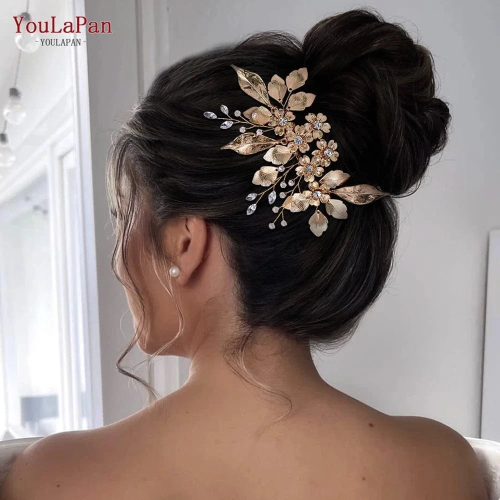 Gold YouLaPan HP297 Ladies Banquet Hair Comb Fancy Bridesmaid Headdress Vintage Gold Leaf Wedding Accessories Bridal Hair Piece